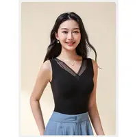 秋冬加厚保暖带胸垫女士交叉网纱背心2482