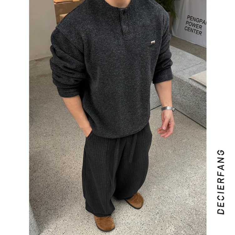 2026新款【亨利领贴定制羊毛】重磅套头卫衣男宽松百搭氛围感上衣