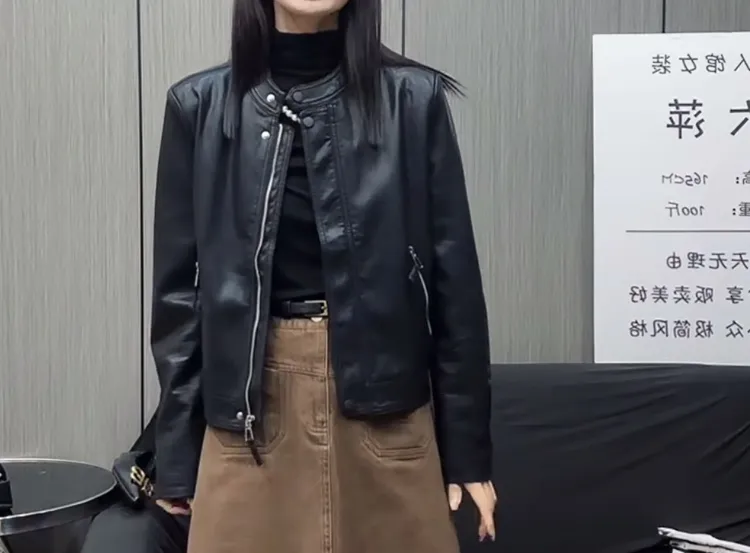 838定制高品质时尚袖拉链皮夹克05