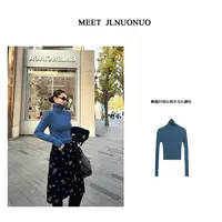 JLNUONUO   [精灵]柔色调性羊毛短款坑条指套堆堆高领