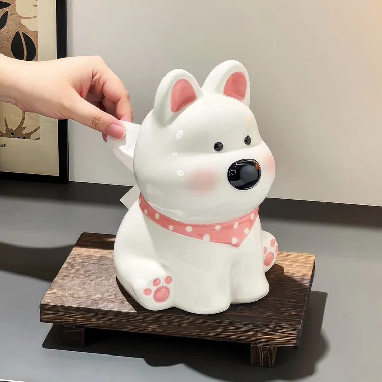 ANNA可爱西高地纸巾盒客厅纸抽盒陶瓷抽纸盒家用茶几卧室摆件餐巾