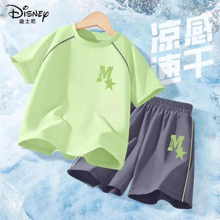 迪士尼男童运动套装2025新款夏季薄款凉感速干短袖短裤儿童夏装男