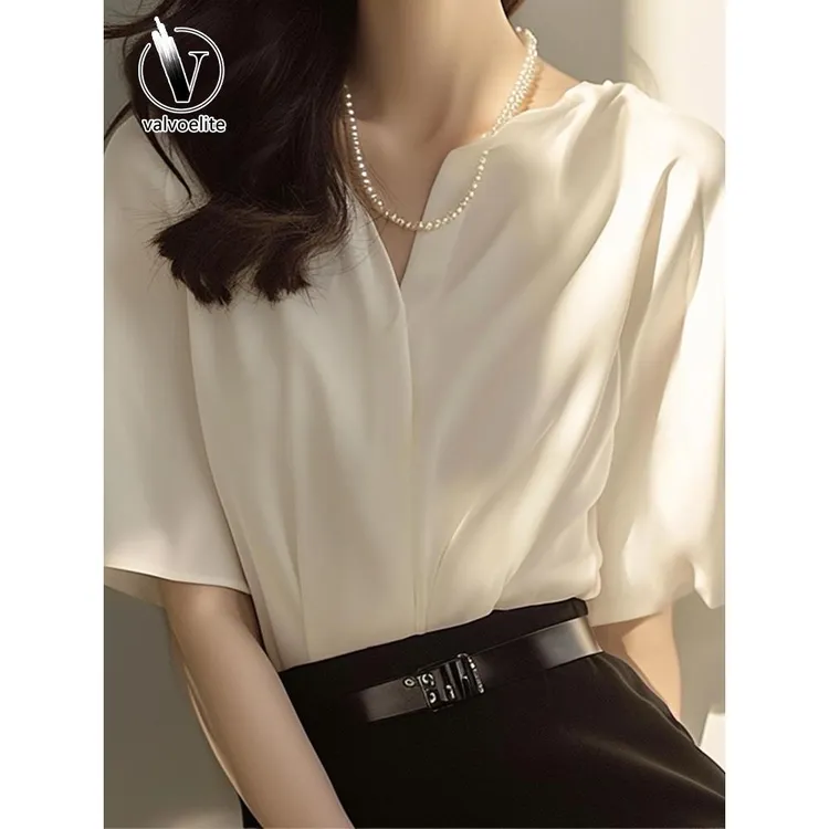 VALVOELITE法式轻熟短袖白色衬衫女设计感小众夏新款独特别致上衣