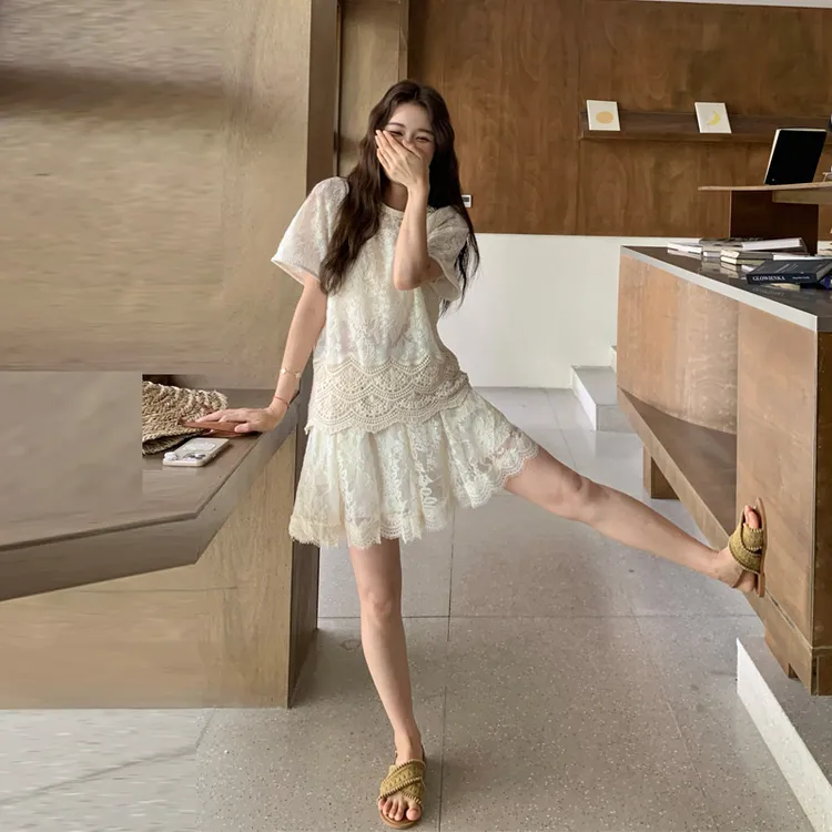 法式重工蕾丝上衣裙裤套装2025夏季新款高级氛围感优雅气质两件套