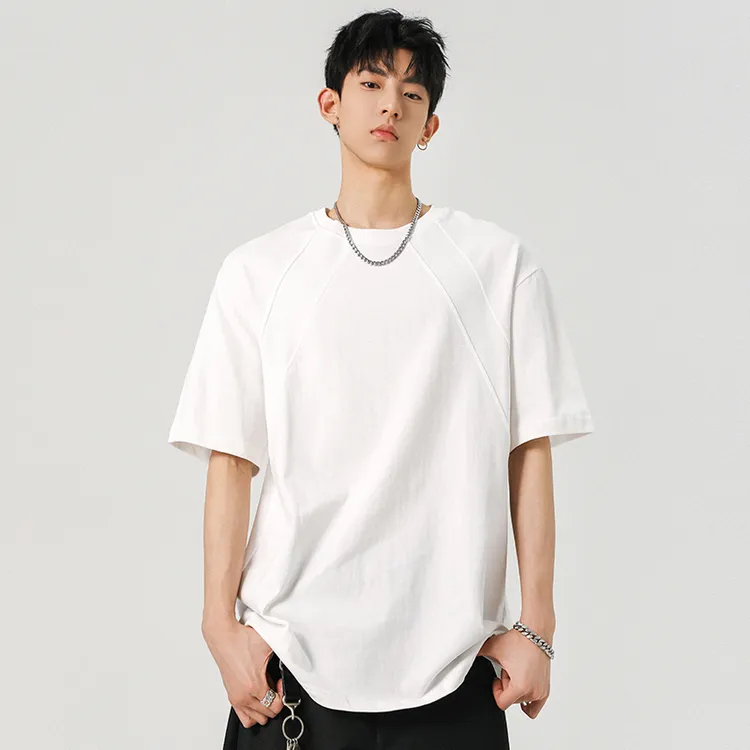 夏季短袖拼接抗皱硬挺短袖T恤简约圆领男款圆领半袖运动透气速干