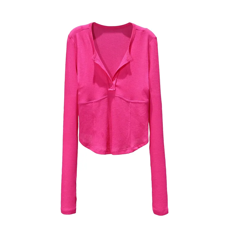 【LIANG哥女装】2025欧货莱赛尔冰丝洋红色气质V领高弹爽肤衣/3851A