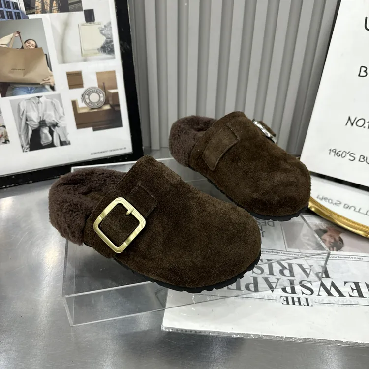 秋季百搭平底包头勃肯拖鞋女厚底休闲外穿懒人毛毛毛鞋毛垫女拖鞋