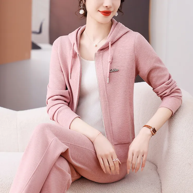 运动服套装女2025春秋季新款洋气减龄开衫宽松连帽卫衣休闲两件套