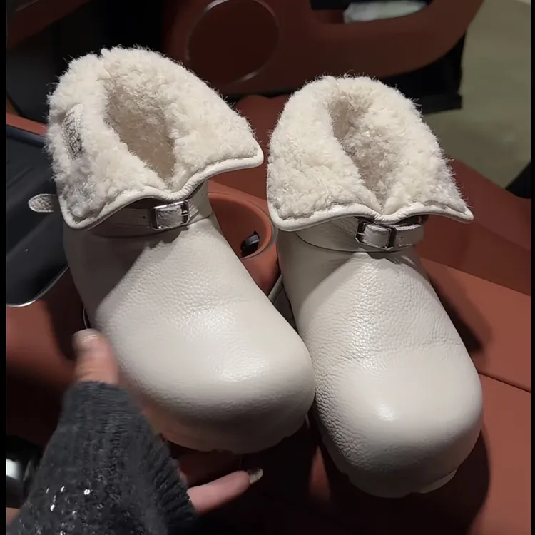 欧货全皮翻领两穿加绒保暖雪地靴短靴棉鞋毛毛鞋勃肯鞋面包鞋女鞋