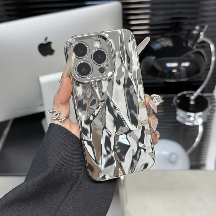 雅天立小众ins褶皱纹适用iPhone16promax苹果13手机壳14电镀11/12