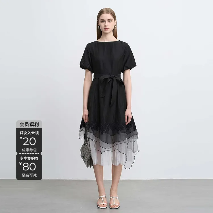 S·DEER【流动金属】圣迪奥显瘦法式洋气百搭收腰连衣裙S252Z1201