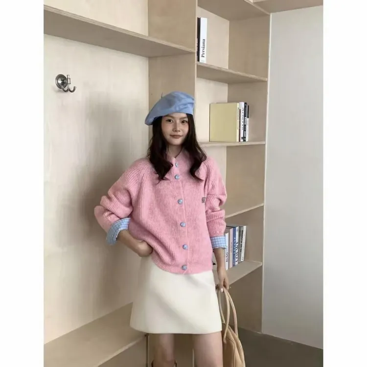 慵懒风毛针织衫开衫时尚ins翻领针织宽松网红长袖