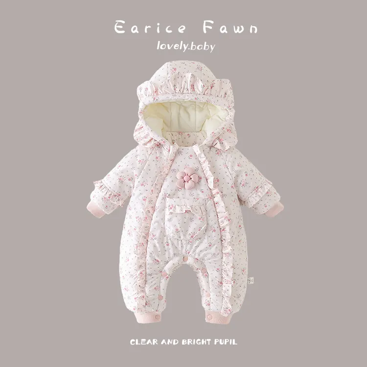 DZ冬季宝宝衣服加绒加厚棉衣新生婴儿夹棉外出服超洋气可爱连体衣