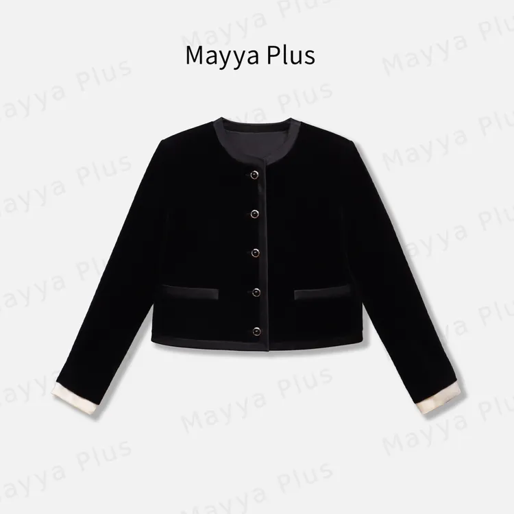 【奥黛丽】Mayya Plus麦芽定制秋冬流光风撞色圆领外套上衣32537201