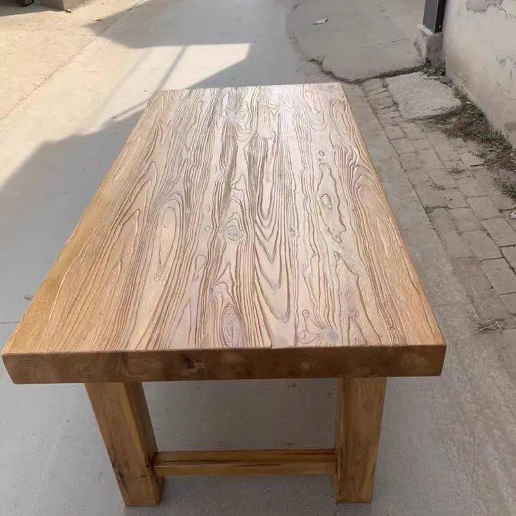 老榆木大板茶桌茶台实木餐桌长桌书桌办公桌原木吧台复古