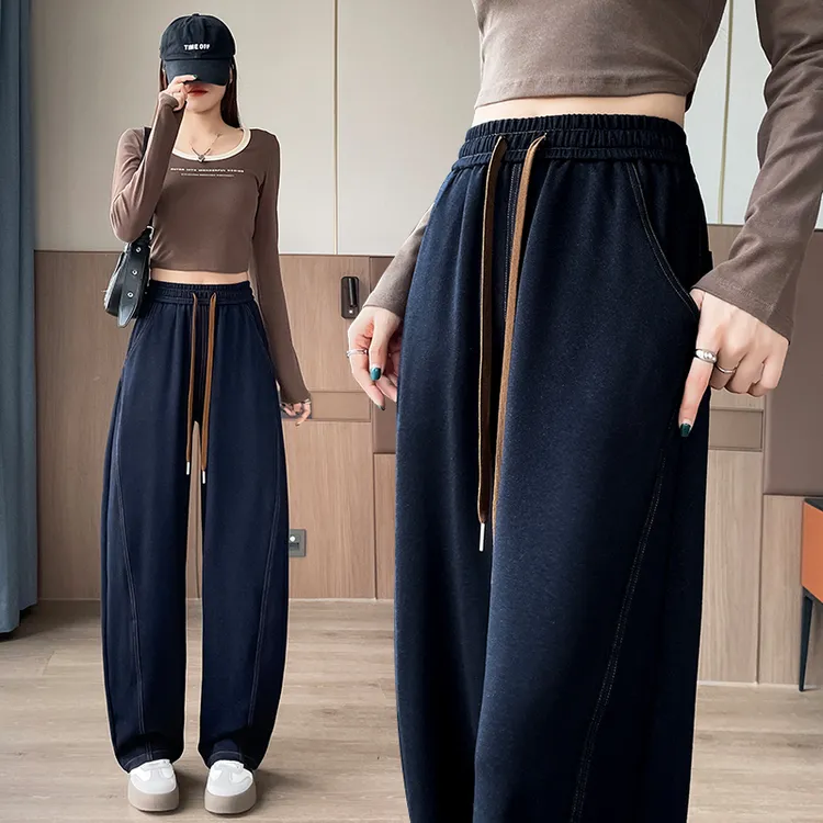 牛仔香蕉阔腿裤女2025春秋新款高腰垂感显瘦秋冬加绒镰刀弯刀裤子