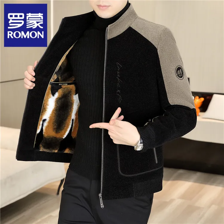 罗蒙2025男士毛呢夹克秋冬季加绒加厚立领百搭休闲呢子大衣短款