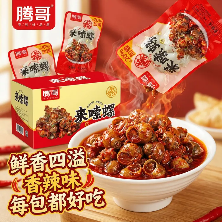 湖南腾哥爆炒麻辣香辣风味熟食田螺嗦螺零食批发螺丝开袋即食美味商品图