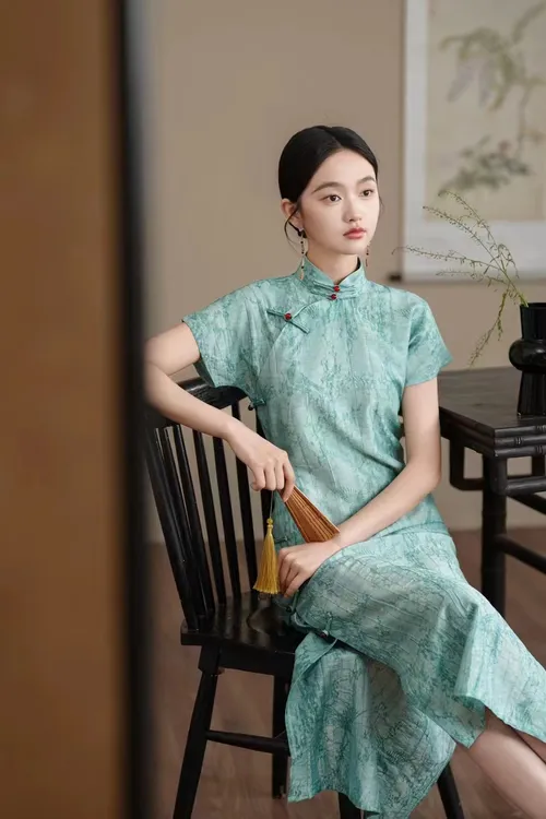 东方诗意全古法开襟旗袍