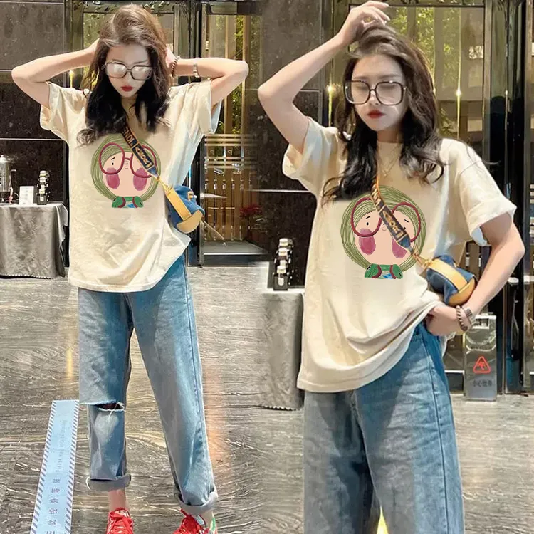纯棉短袖t恤女2025新款夏季oversize宽松印花显瘦中长款女士上衣