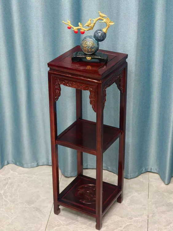 燕东红木黑酸枝1米鱼高花架古典款盆景架实木置物架