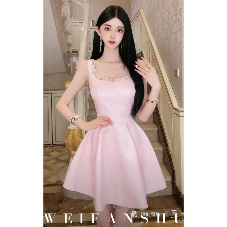 WEIFANSHU/魏凡舒【甜蜜协奏】夏季新款气质简约收腰设计感连衣裙