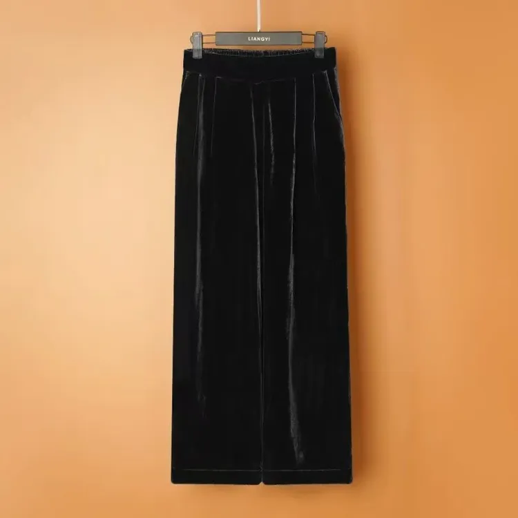 100%真丝丝绒高端新中式国风气质显瘦减龄阔腿裤LYGCK2028