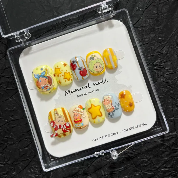【星星人】纯手工制作可爱卡通少女短圆穿戴美甲夏日贴片可拆卸A642