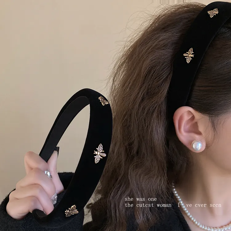 小蜜蜂黑色丝绒发箍女款高颅顶压发洗脸头箍气质2024新款发卡头饰
