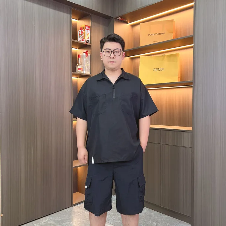 【两件套】夏季款冰丝凉感时尚POLO衫男士大码宽松工装五分短裤C203