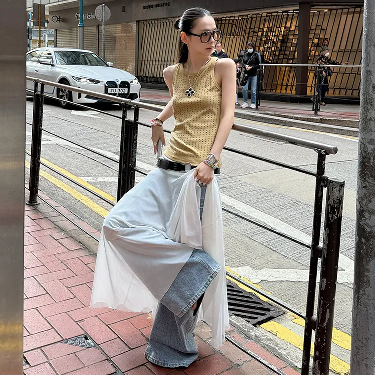 时髦松弛感褶皱设计感显瘦修身纯色收腰半身裙