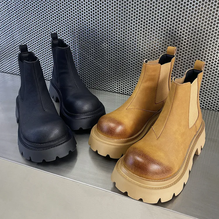 250310时尚休闲马丁靴秋冬百搭男鞋潮男内增高8厘米一脚蹬靴子