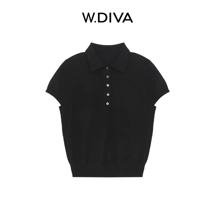 W.Diva【雅调】超细羊毛针织衫极细120ss毛条POLO翻领短袖52Z022571