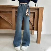 NK124女大童牛仔裤2025秋季新款8-16岁女童直筒喇叭牛仔裤时尚