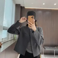 IMFLY金小金自制女装 短外套DYW9583气质通勤短款圆领西服外套女
