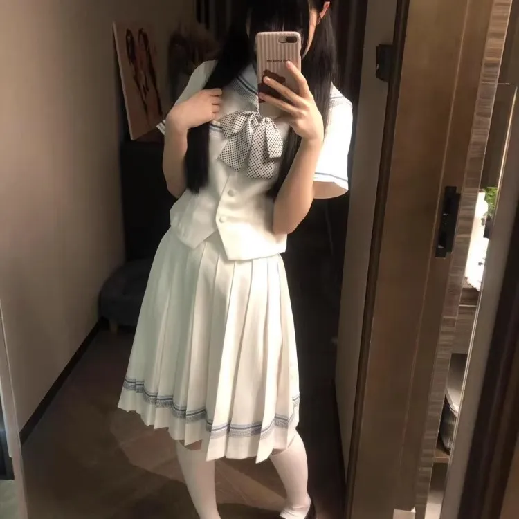 lulu cake小栀夏服短袖夏服水手服短袖套装中裙短裙两件套JK制服