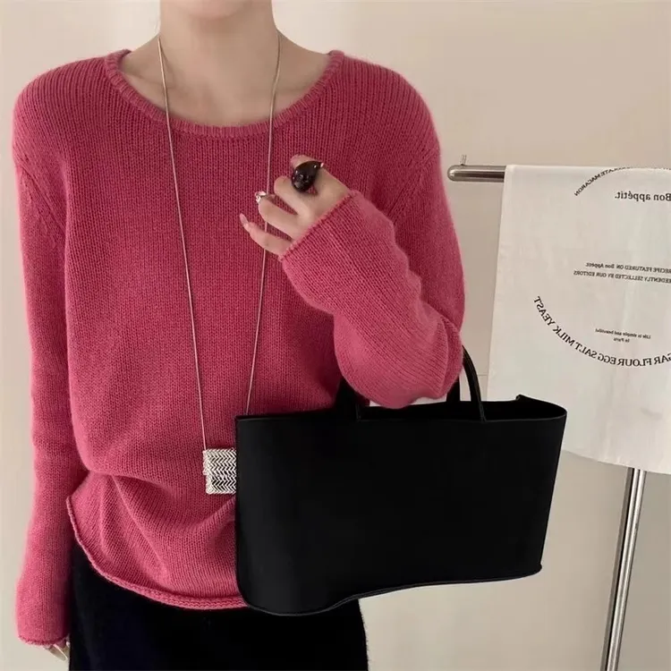 秋冬新款100%羊毛针织衫女圆领针织毛衣宽松慵懒气质显瘦软糯打底