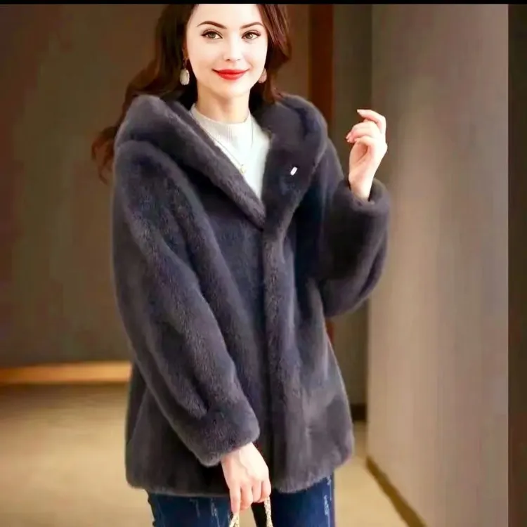 70长皮毛一体外套米兰貂绒大衣中款连帽上衣环保貂加厚毛毛外套女