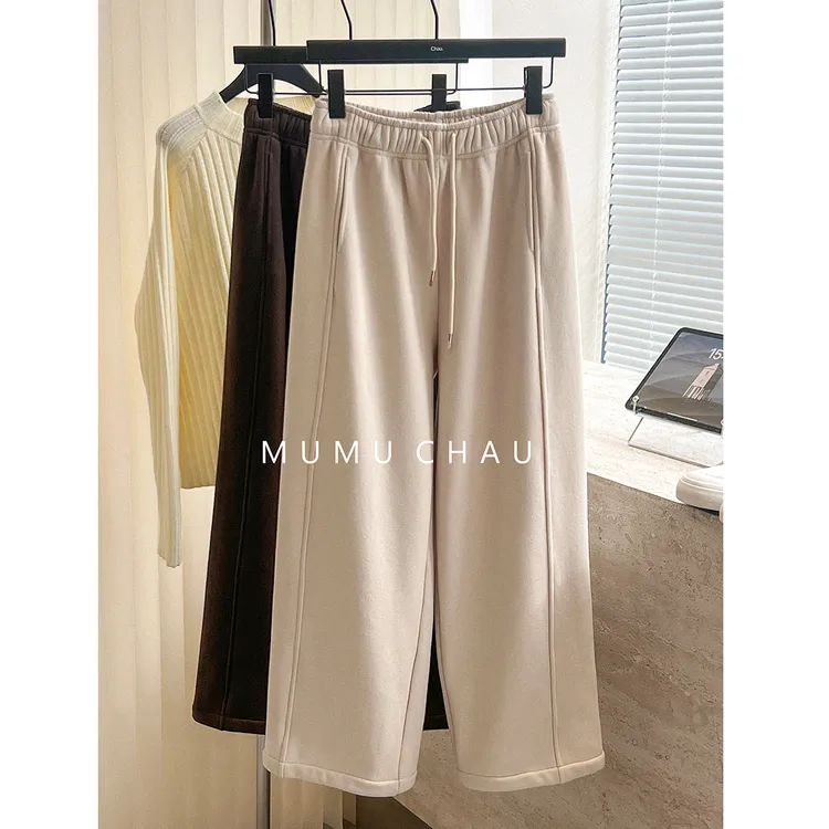 「MUMU CHAU」【遇见美感】云卫衣女冬季休闲阔腿加绒卫裤LD58180