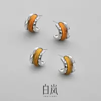 白岚落霞耳钉925银玛瑙新款轻奢耳环耳饰女ED4352
