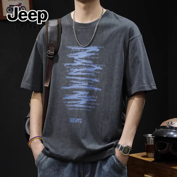 吉普美式复古重磅短袖t恤男士潮流衣服夏季2025新款潮牌男装体恤