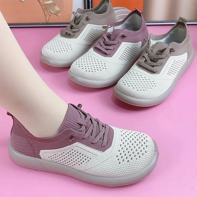 老北京新款德训休闲鞋飞织透气平底单鞋女软底轻便舒适防滑妈妈鞋