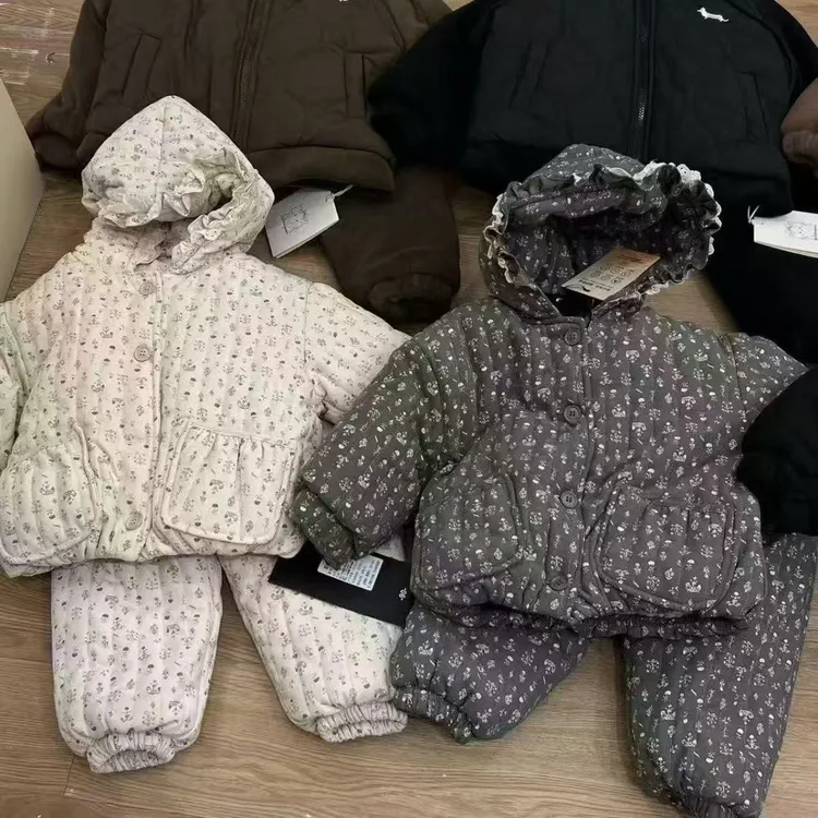 女童睡衣套装女童碎花家居服冬季四层加绒加厚可外穿睡衣两件套潮