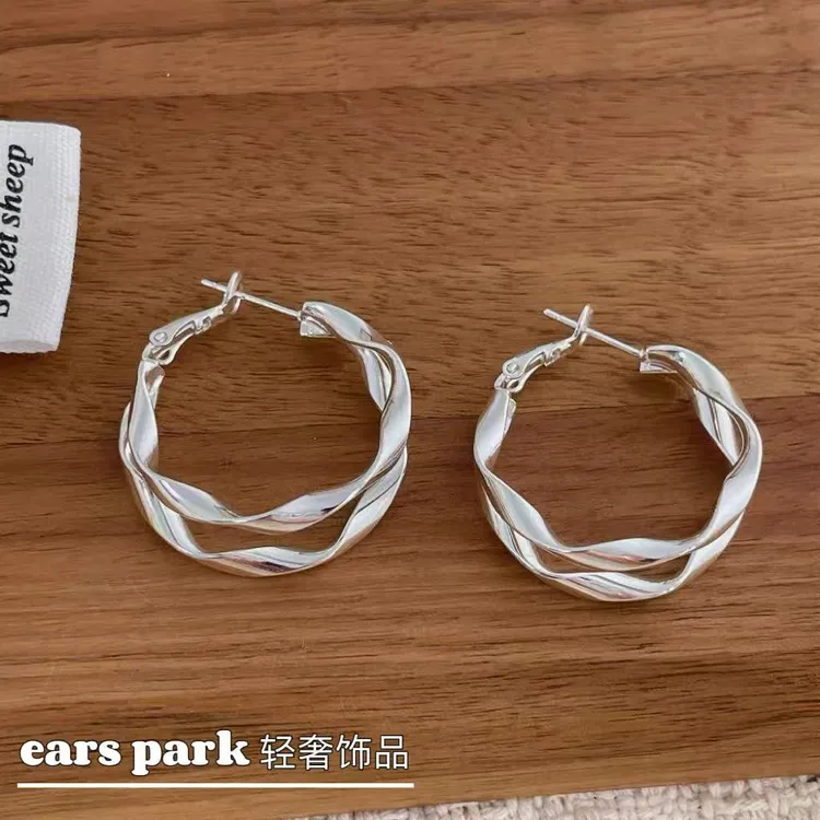 EarSpark 铜合金耳饰 波浪纹双圈耳环