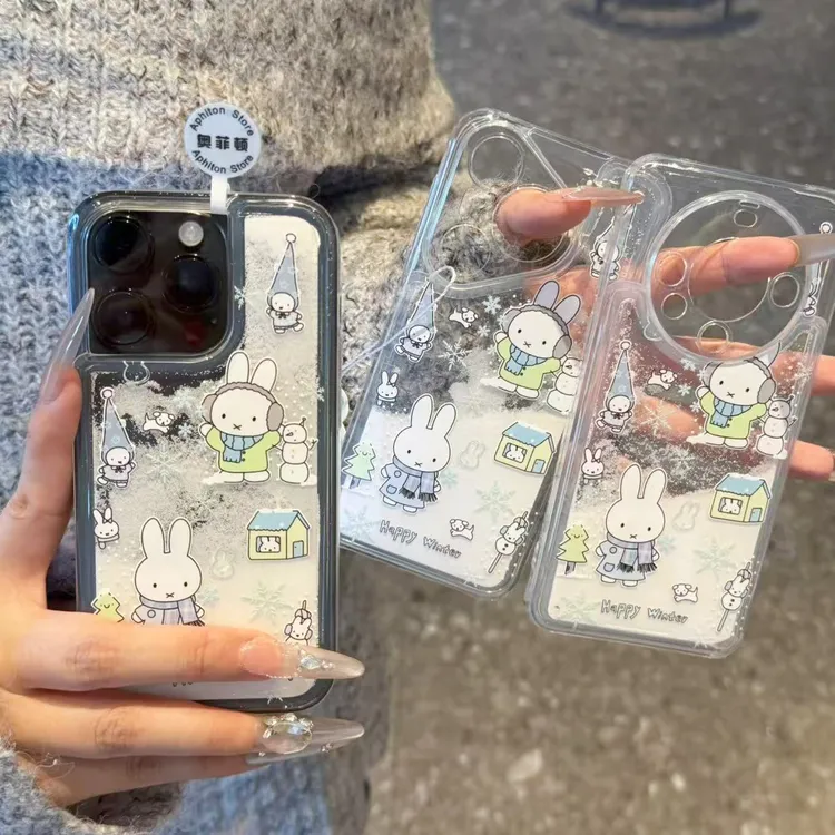 GGBond堆雪人小兔雪花流沙适用iPhone16手机壳小米17vivo华为oppo