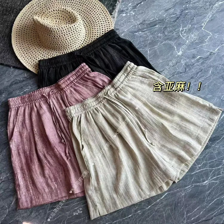 GTNER“KK定制”复古亚麻短裤女夏季薄款高腰显瘦百搭时尚裤子D1960