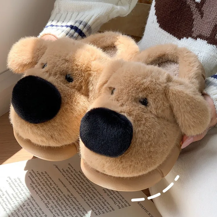 小狗棉拖鞋女款秋冬季室内家居保暖防滑加厚毛绒月子棉拖女亲子款