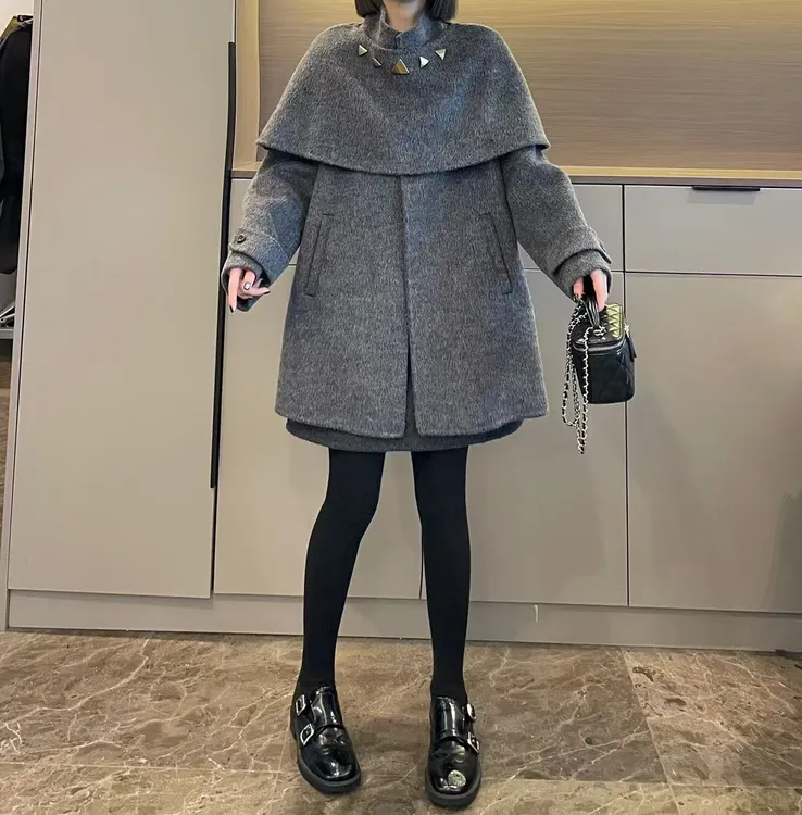 米可/MK-2992LJ【双面大衣可脱卸斗篷外套】时尚秋季新款毛呢外套