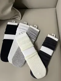 Manmi   简约纯色竖坑条堆堆袜  18401