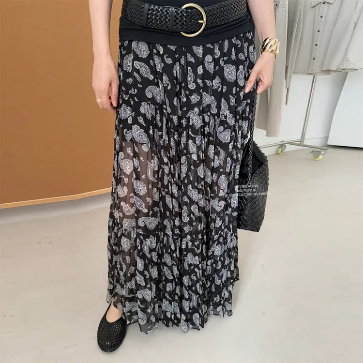 widelia夏季7167轻薄法式半身裙印花飘逸蛋糕裙A字碎花长款裙